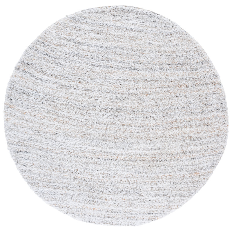 Tapis ivoire / beige en polyester tissé à la main à motif abstrait Algie, Rond 6 pi