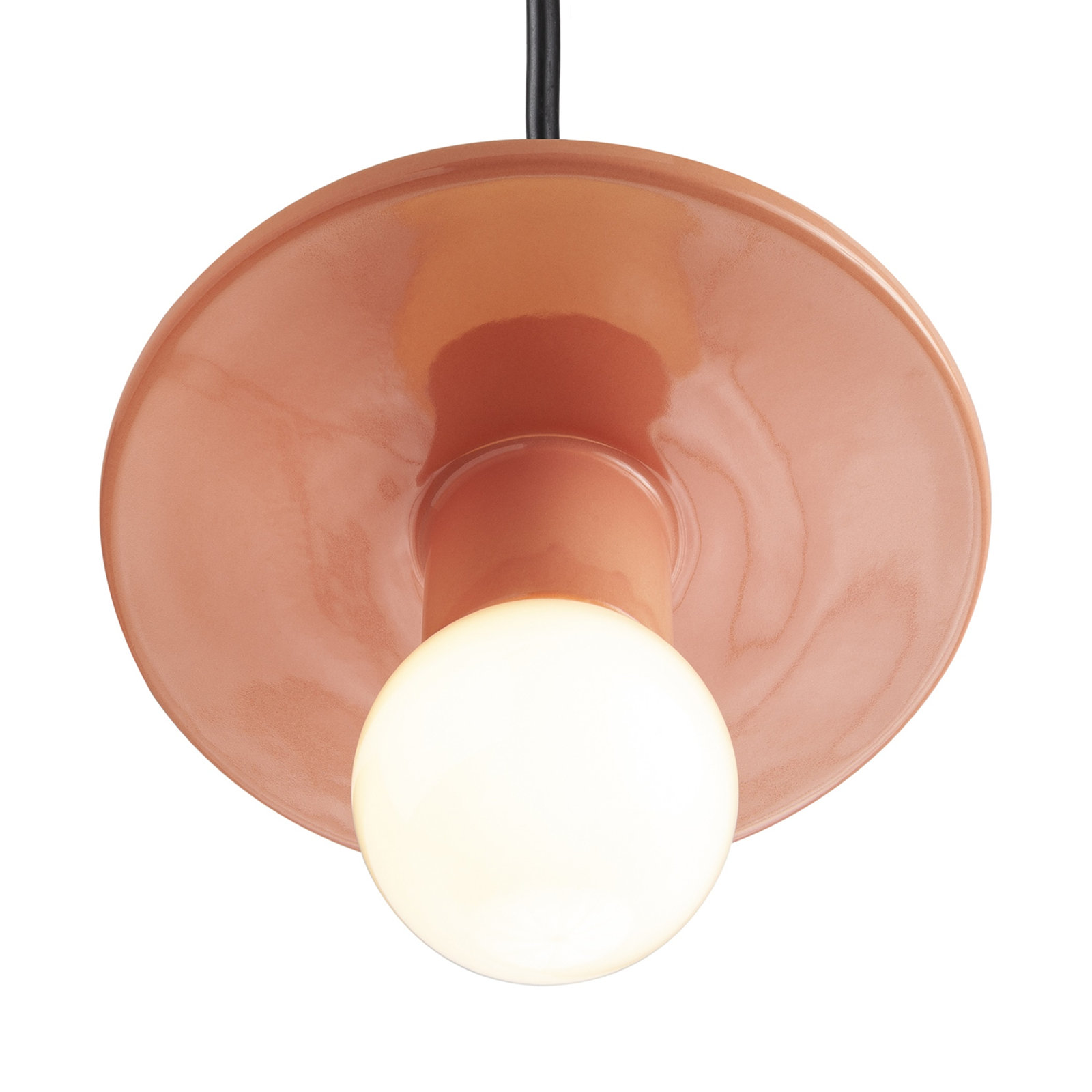 Leni Single Light Ceramic Dimmable Pendant, Gloss Blush, Antique Brass