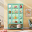 Bibliothèques modernes en acier cyan, présentoir en verre à DEL pour la maison et le bureau