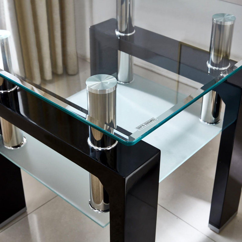 Table de bout en verre Catasha, Transparent / noir, H 20,5 po x l 17,72 po x P 17,72 po, 1