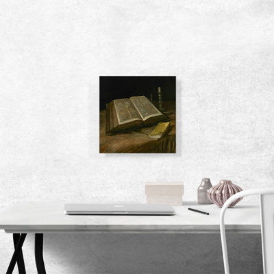 «Still Life with Bible 1885» par Vincent Van Gogh, reproduction d'art sur toile tendue