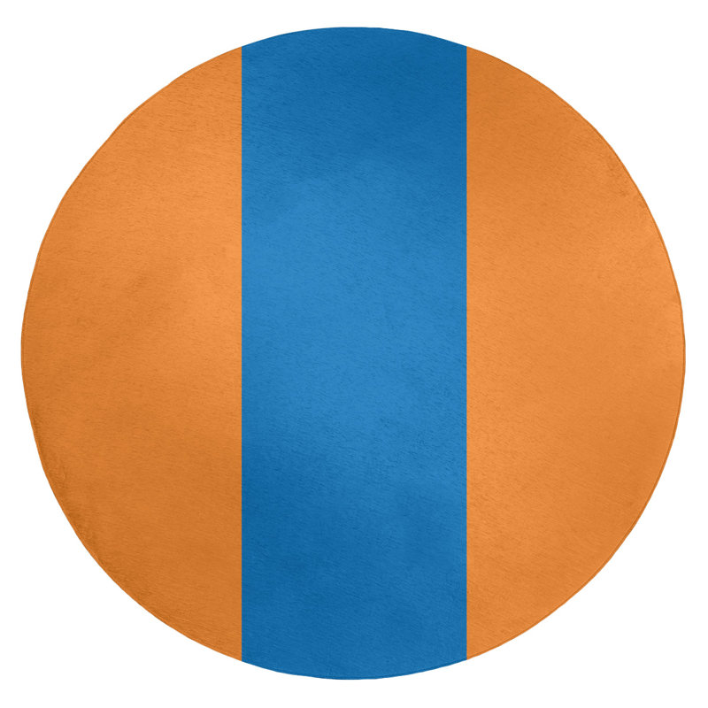 Tapis orange/bleu rayé, Rond 5 pi