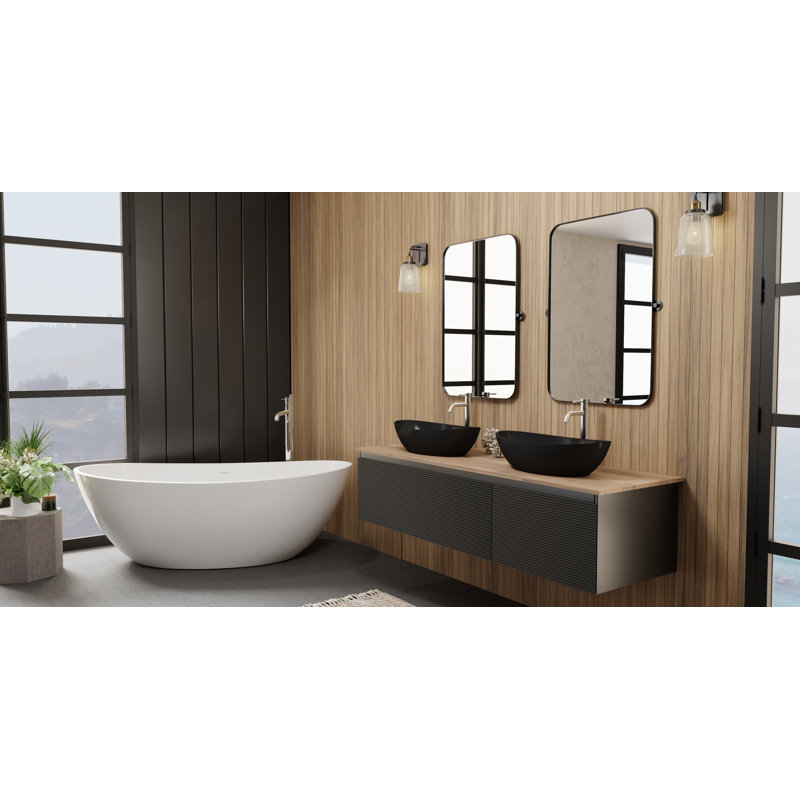 Lavabo de salle de bain vasque en résine 24 po x 13 po Badeloft WB-03-GBLK en noir brillant, Noir lustré, Noir lustré