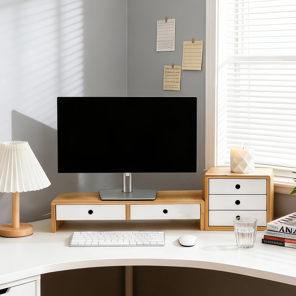 Inbox Zero Bamboo Computer Ostos Riser For Desk With Bamboo Desk Drawer ...