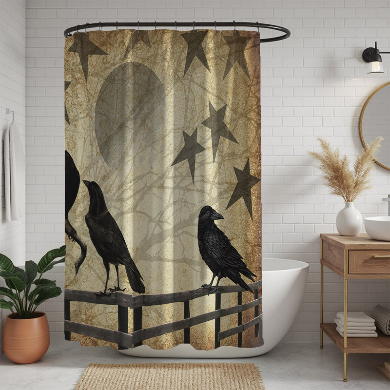Rideau de douche rétro avec lune et clôture rustique - 3 options de taille