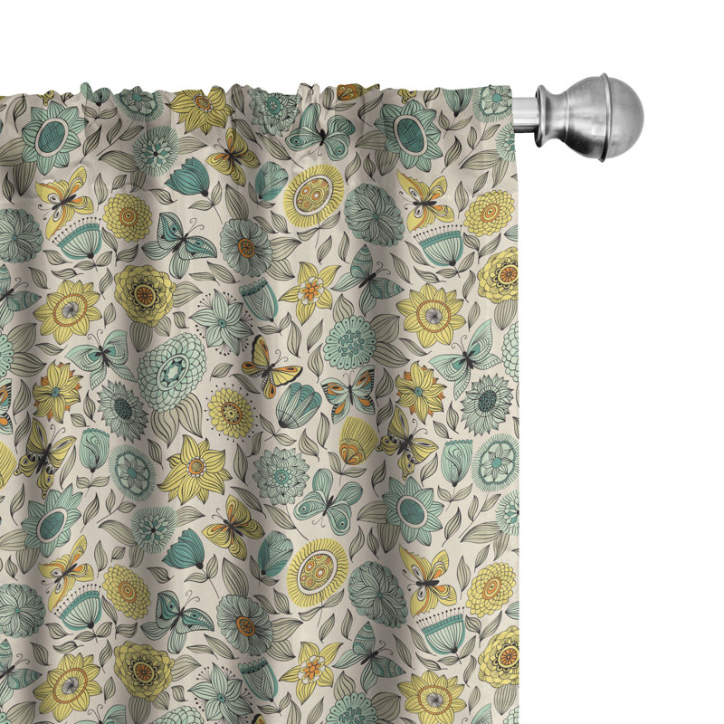 Spring Floral Semi-Sheer Rod Pocket Curtain Panels, 28" x 63"