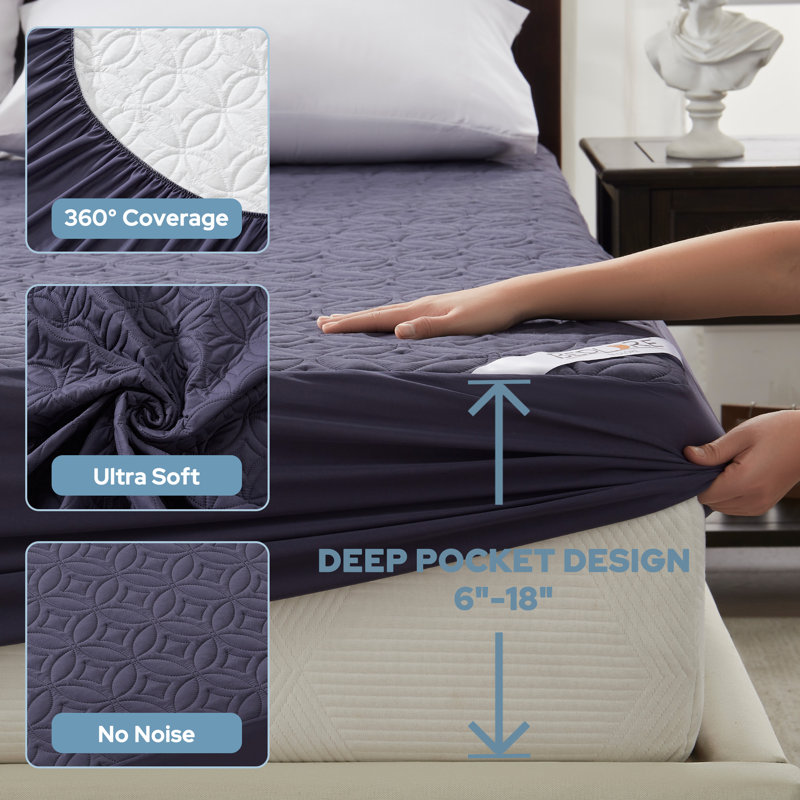 BEDLORE® Noiseless Waterproof Mattress Protector, Hypoallergenic Quilted Washable Mattress Cover, Breathable Mattress Pad with 6-18'' Deep Pocket