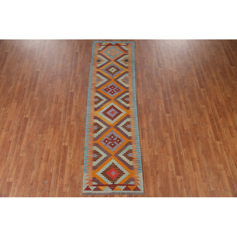 Multolor Kilim Reversible Wool Runner Rug 3x10