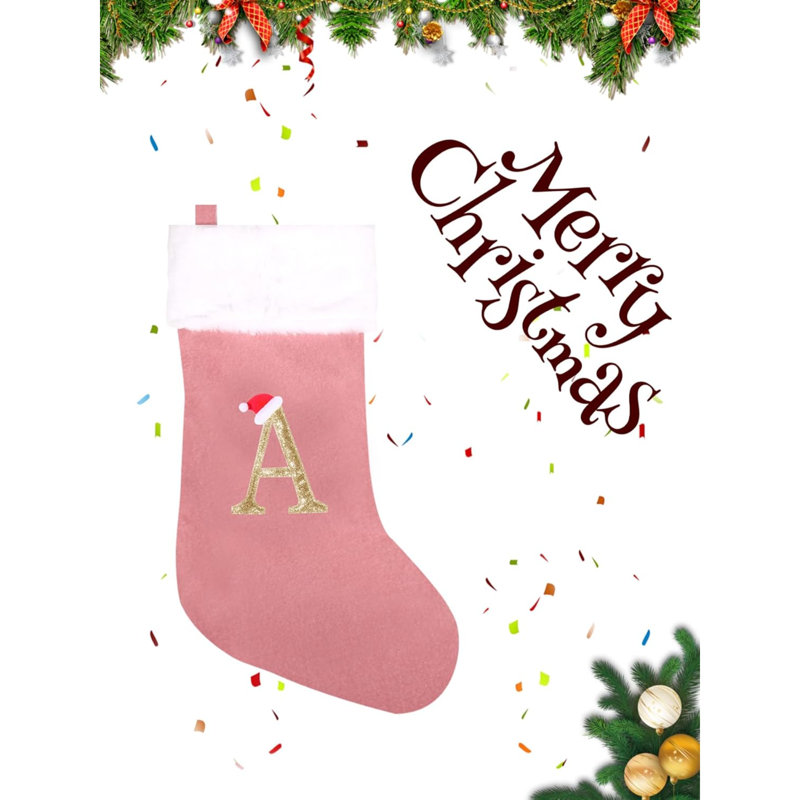 Bas de Noël monogrammés de 20 pouces avec lettres, bas de Noël super doux, bas de grand monogramme, bas de lettre rouge pour les Fêtes de Noël, cadeau de Noël…