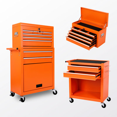 Chariot à outils en métal, rangement roulant à 8 tiroirs, coffre supérieur amovible 2 en 1, tiroirs à usage indépendant, rangement organisé