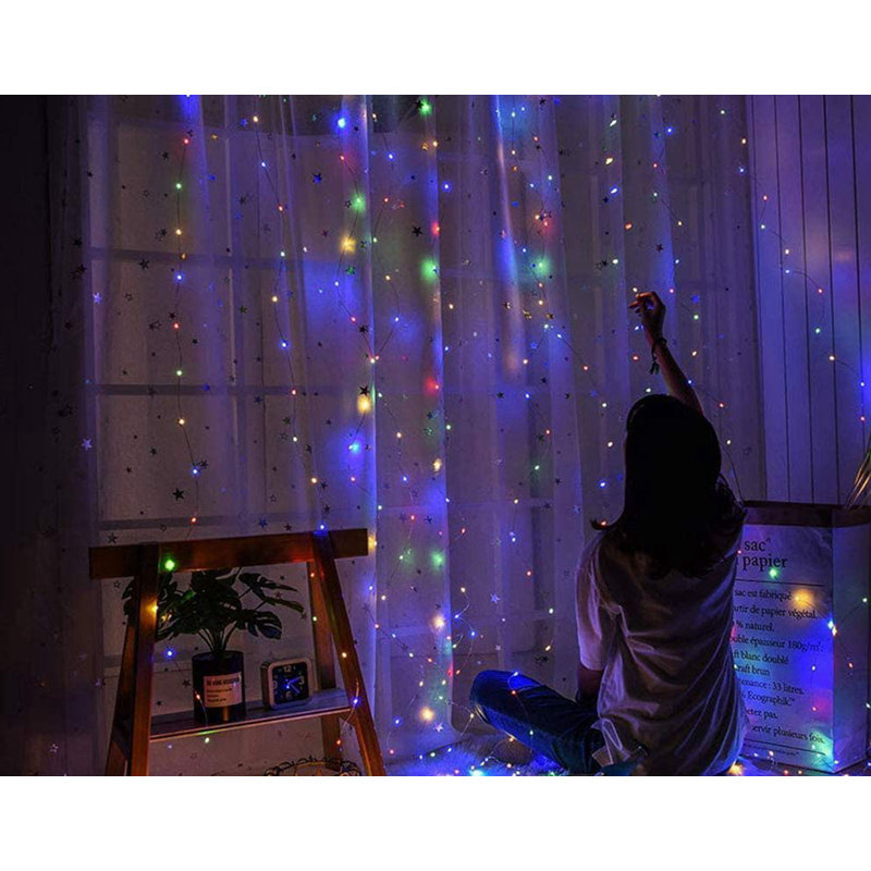 Window Curtain String Lights 300 LED 8 Modes Fairy Copper USB Light with Remote