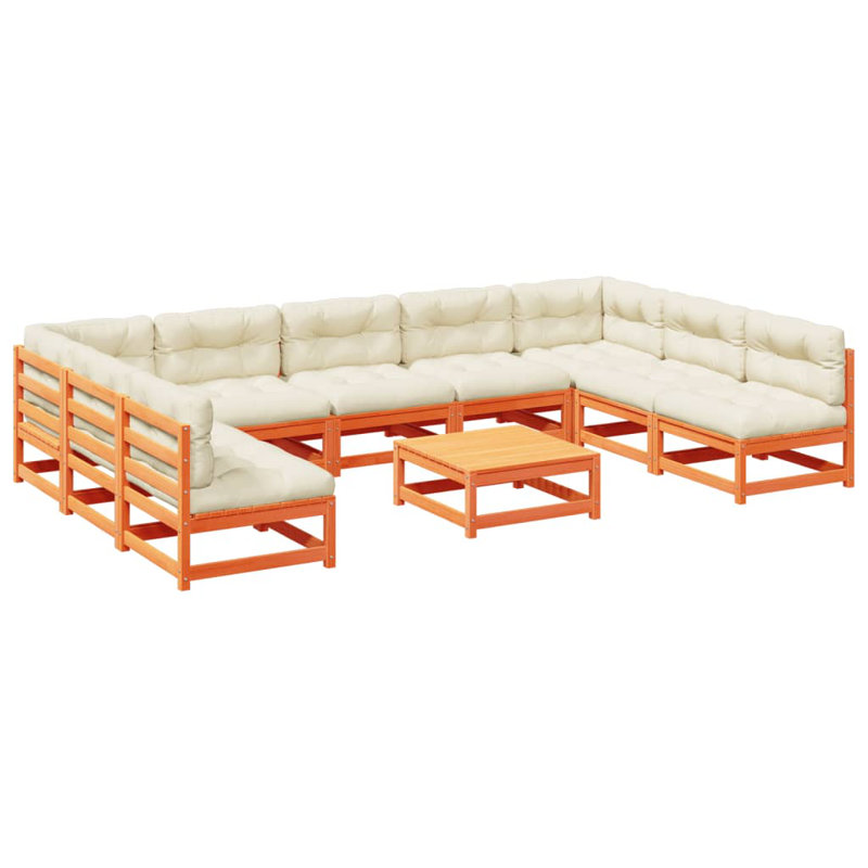  Ensemble de canapé de patio 10 pièces avec coussins en bois de pin brun massif