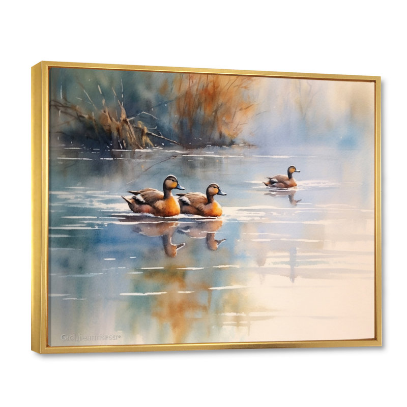 Ducks In Pond VI, reproduction d'art sur toile, H 34 po x l 44 po x P 1,5 po, Cadre flottant doré