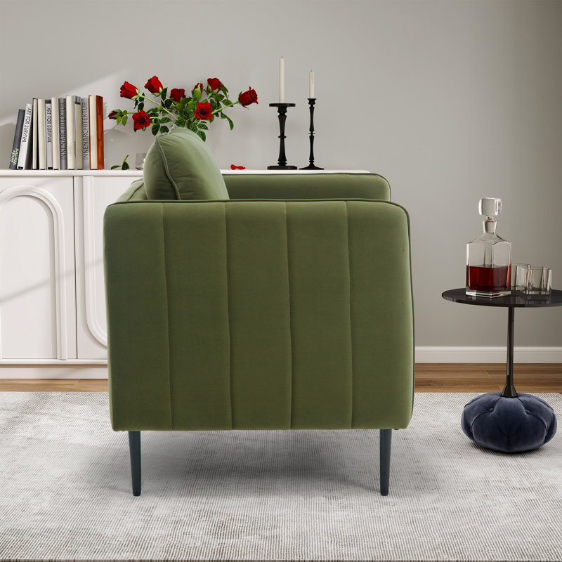 32.66" W Upholstered Velvet Accent Armchair, Green Velvet