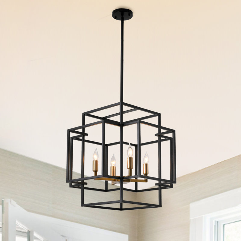 Nali 4 - Light Dimmable Square / Rectangle Chandelier, Black/Golden