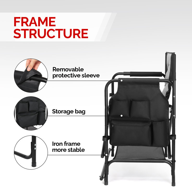 Chaise de réalisateur 22 "avec cadre en fer noir et table d'appoint