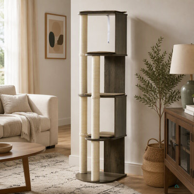 Arbre à chat d'angle moderne de 65 po de hauteur pour grimper Pawhut
