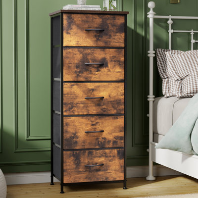 Annyka 5 Drawer Steel Dresser, Rustic Brown
