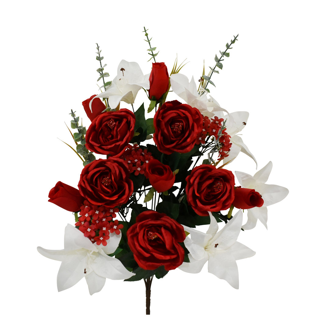 Faux Rose Eculaytus Lilies Centerpiece for Cemetery Flowers Primrue Flowers/Leaves