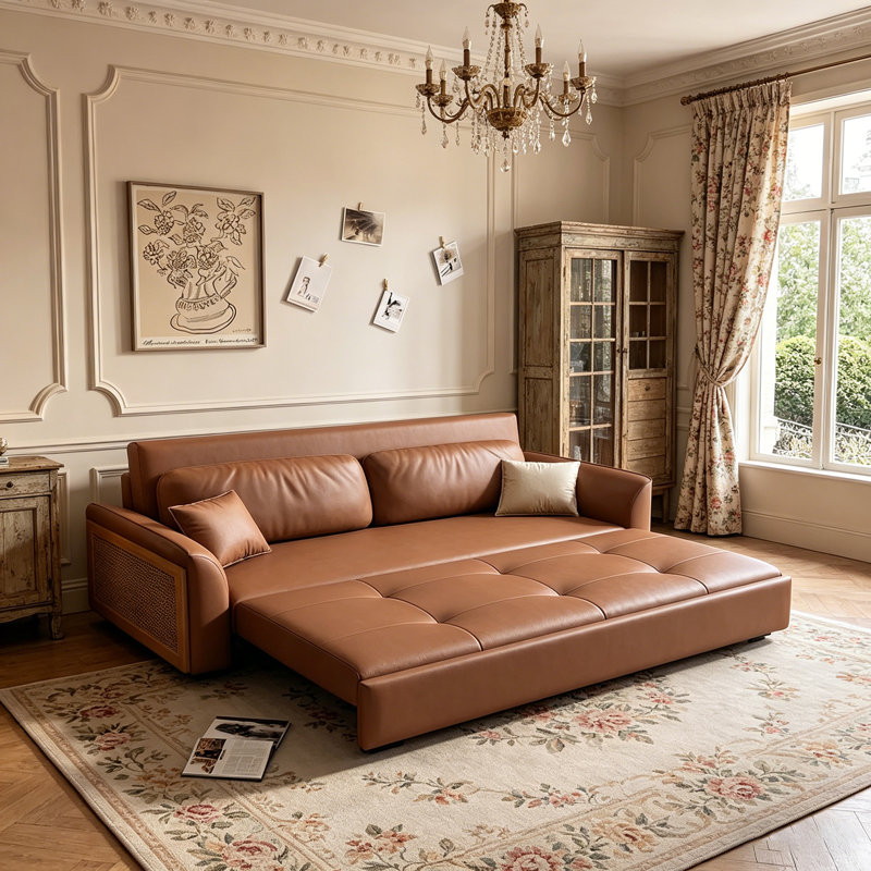 Canapé-lit pliable en cuir de qualité supérieure nordique 2-en-1, 32.28" H x 70.87" W x 33.46" D