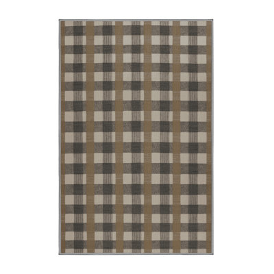 Machine Washable Checkered Gray Area Rug