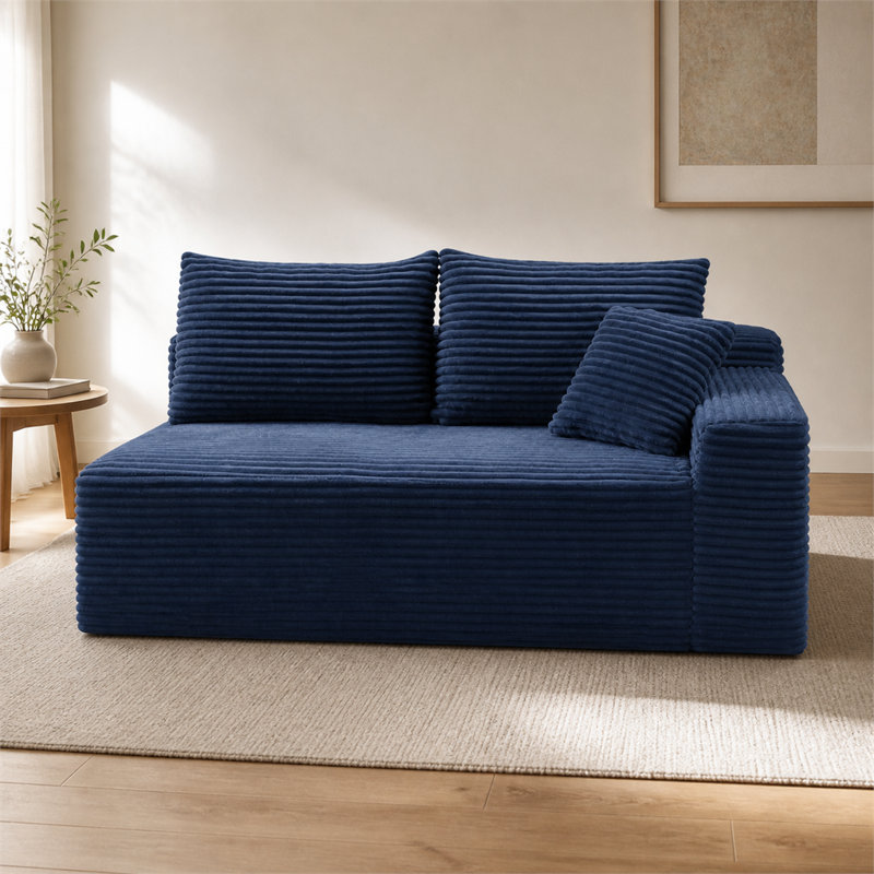 Canapé deux places en velours côtelé sans accoudoirs, assise au sol sans cadre, canapé modulable pour salon