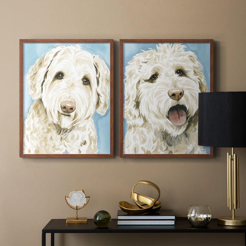 Impression encadrée Labradoodle I-Premium - prête à être accrochée - aucun clou requis - aucun clou requis, Noyer