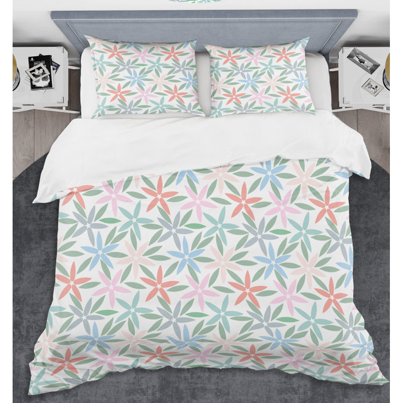 Ensemble de housse de couette Mid-Century Edinburgh Retro Abstract Flower III, Housse simple + 1 taie décorative