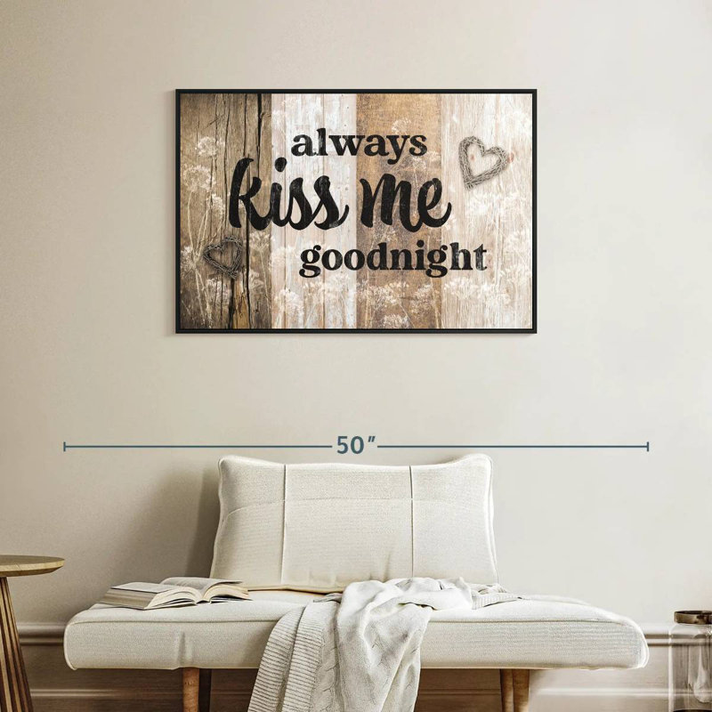 Plaque murale Kiss Me Goodnight, Cadre flottant noir, 31 po x 21 po