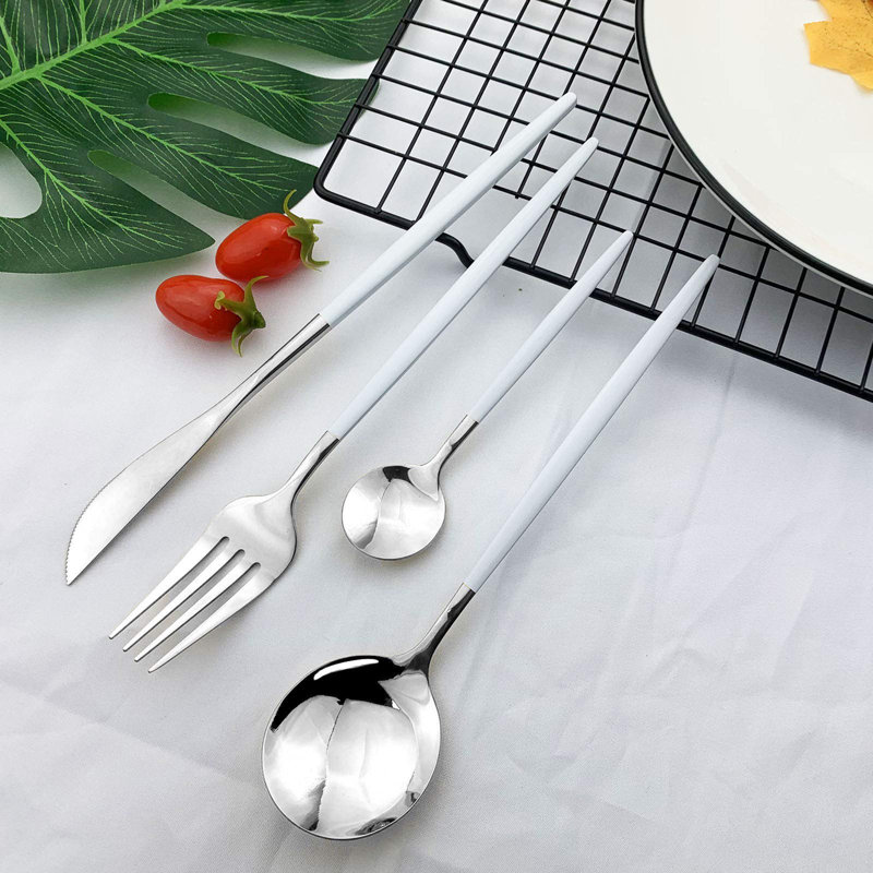 Flatware Serving Set 24 Piece, White Silver