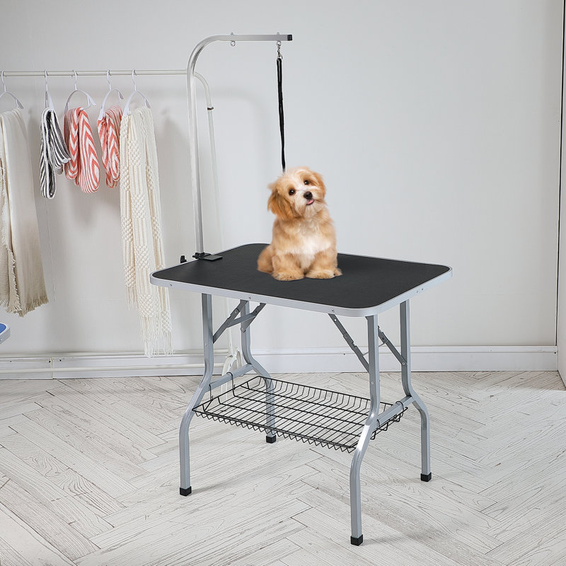 Foldable Black Stainless Steel Pet Grooming Table with Adjustable Arm