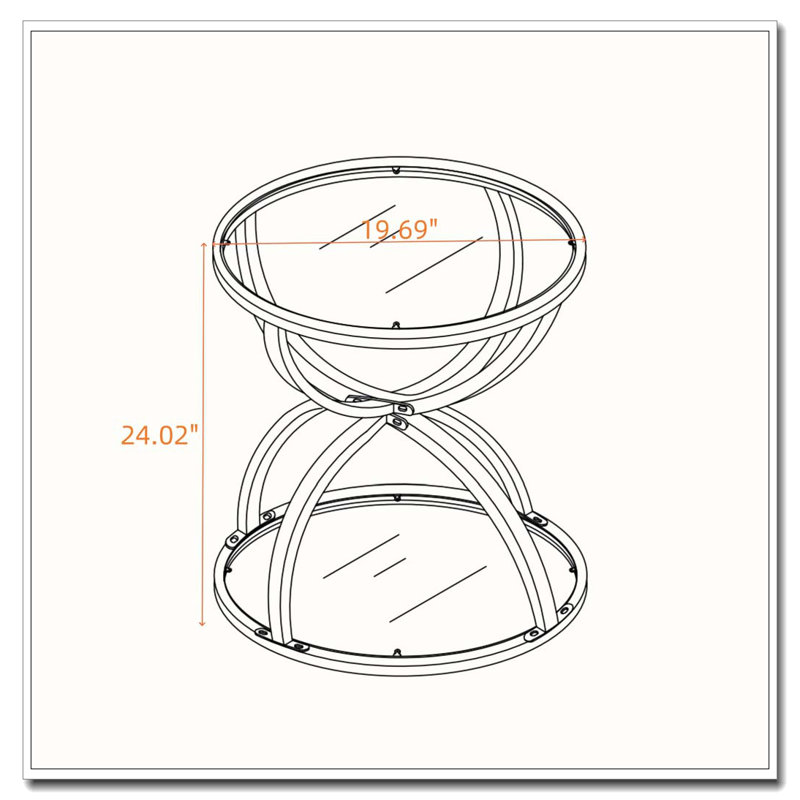 Table d'appoint moderne en verre 19,69 po avec 2 niveaux, Doré