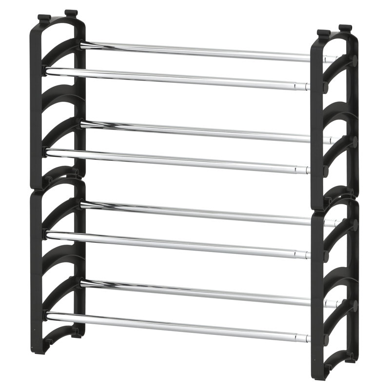 Black and Silver 4-Tier Expandable Stackable Shoe Rack