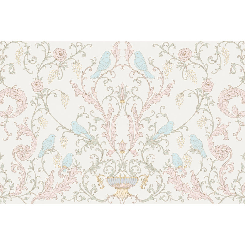 Papier peint damassé floral, 160"x108", Peler et coller