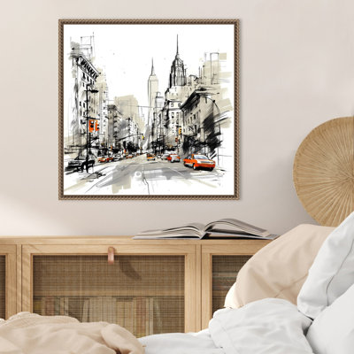 Illustrated City II New York by Walker Noble Framed Canvas Wall Art Print