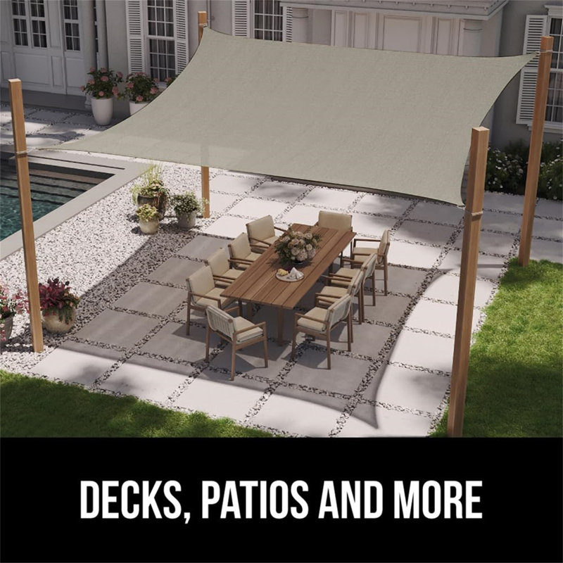Beige Heavy Duty UV Resistant Rectangle Patio Sunshade Sail, 8' x 10'