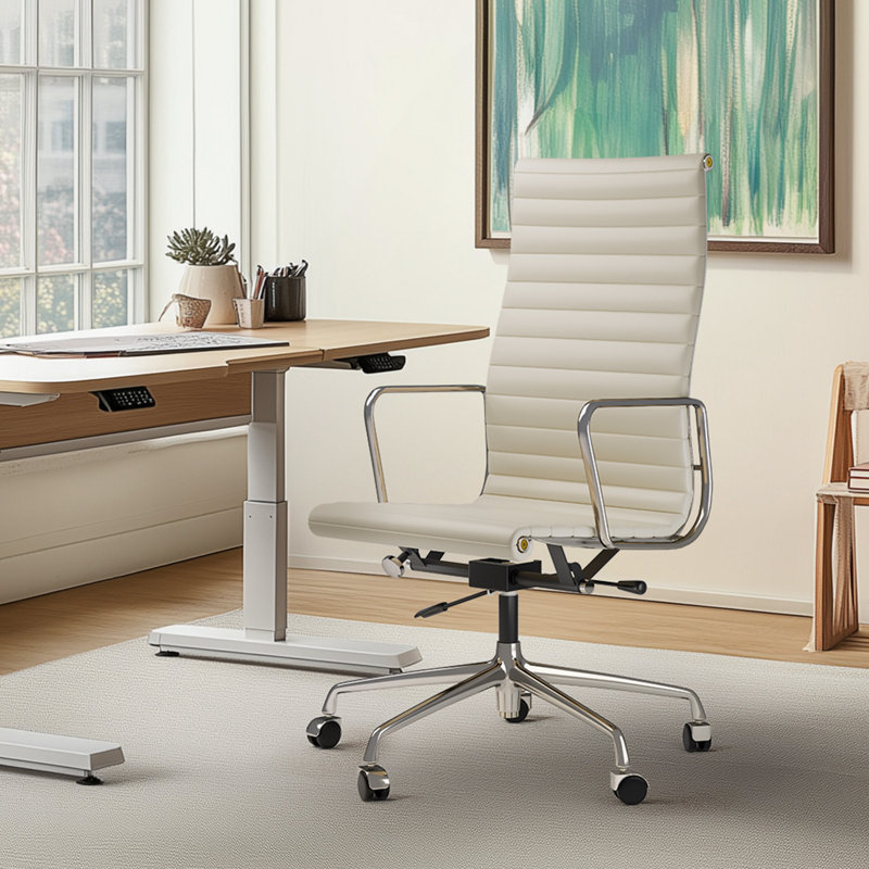 Genuine Leather Conference Chair, White