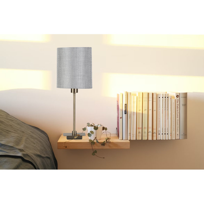 Square Stick Antique Brass Metal Bedside Table Lamp , Light Gray