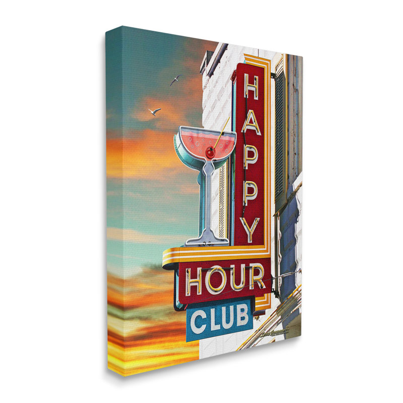 «Happy Hour Club Sign» sur toile par Larry Grossman, H 40 po x l 30 po x P 1,5 po