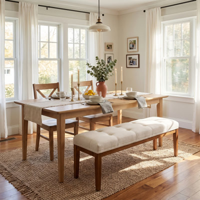 47 W Tufted Upholstered Solid Wood Bench with Adjustable Height Leg and Anti-slip