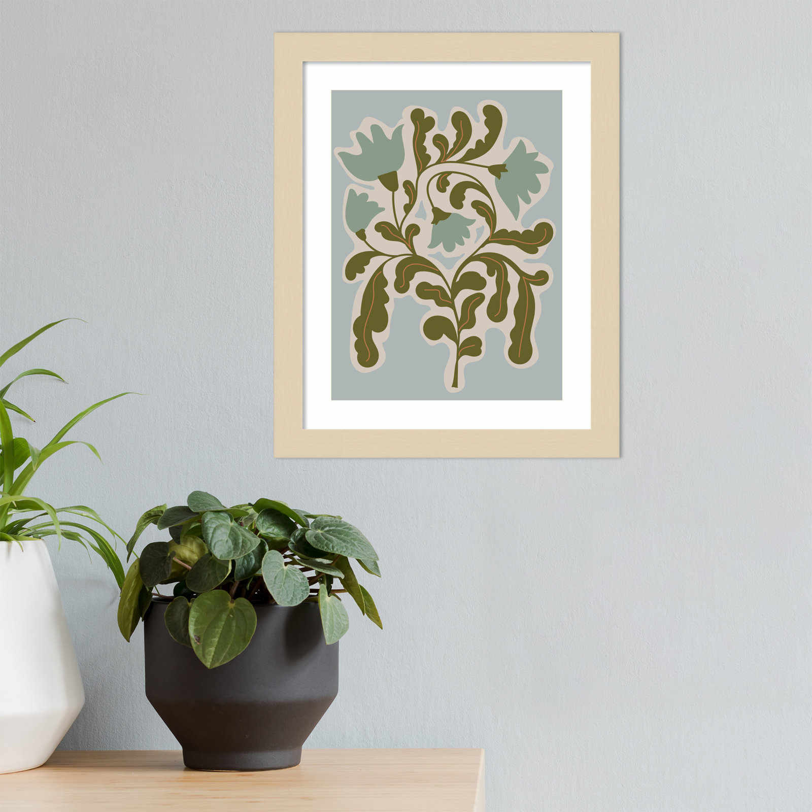 Expressive Abstract House Plant Blue Print, 13" H x 11" W x 1" D, Brown