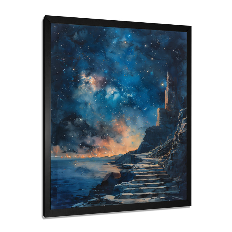 Paysage Galactic Glimpse, Toile encadrée noire simple, H 16 po x l 32 po x P 1 po