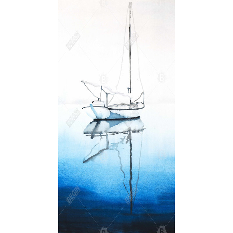 White boat on a deep blue water - 15.75"x31.50" Desk mat