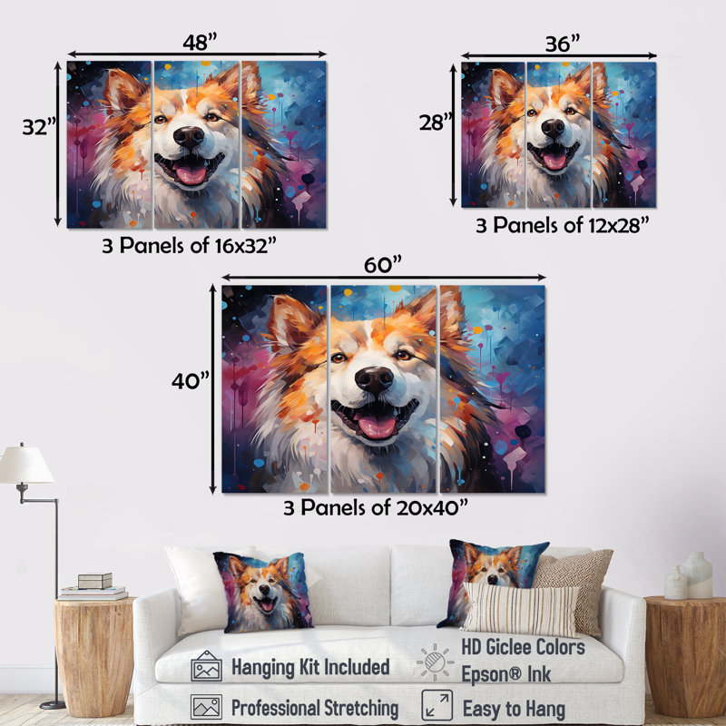 «Dog Akita Aurora», ensemble d'art sur toile, H 32 po x l 48 po