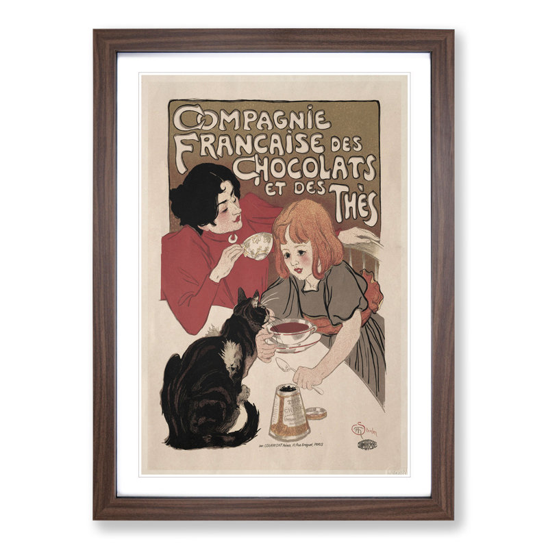 Compagnie Francaise Des Chocolate by Theophile Steinlen - Picture Frame Graphic Art, Walnut Framed, 36cm H x 27cm W x 2cm D