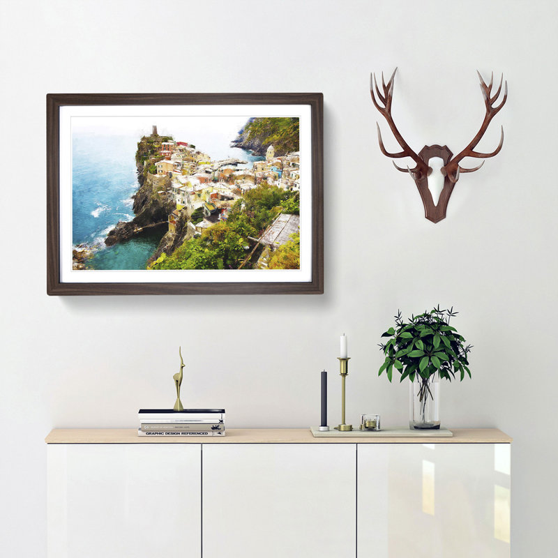 View of Cinque Terre in Italy - Picture Frame Graphic Art Print, 33cm H x 45cm W x 2cm D, Walnut Framed