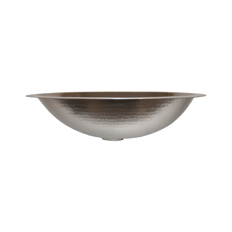 Copper Hand Hammered Oval Undermount Bathroom Sink, Foundry Polished Nickel