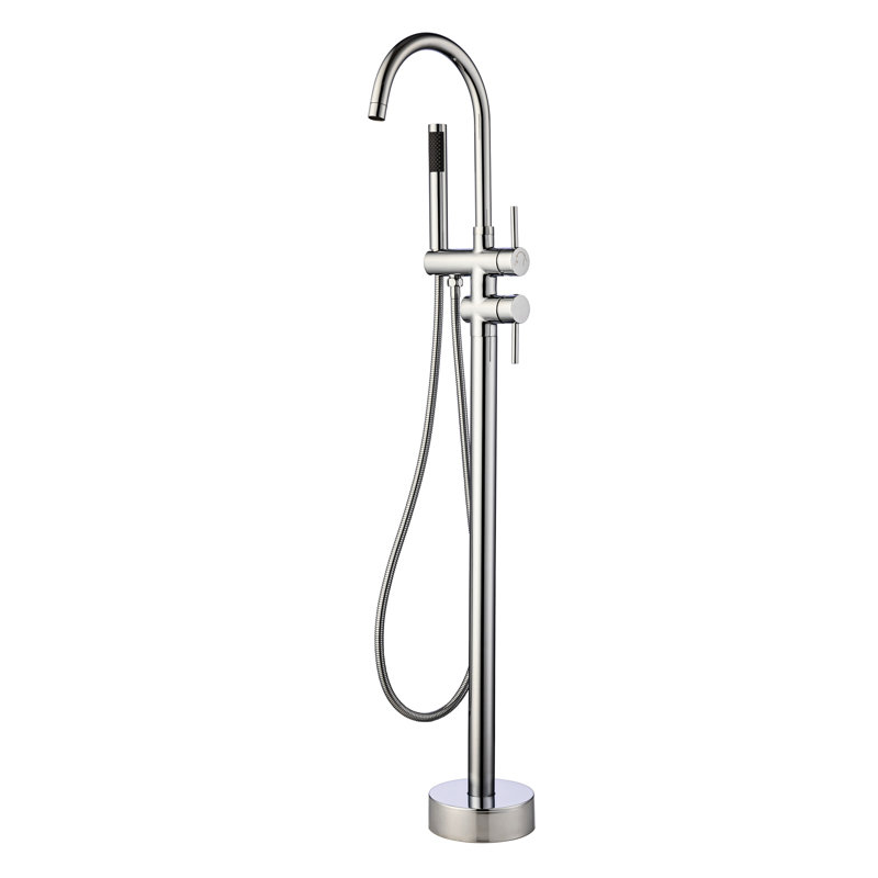 Robinet de baignoire avec douche à main, fixation au sol à poignée simple, bec pivotant à 360 degrés, disque en céramique goutte à goutte, gouttière rotative à 360 ° en acier inoxydable - fabrication