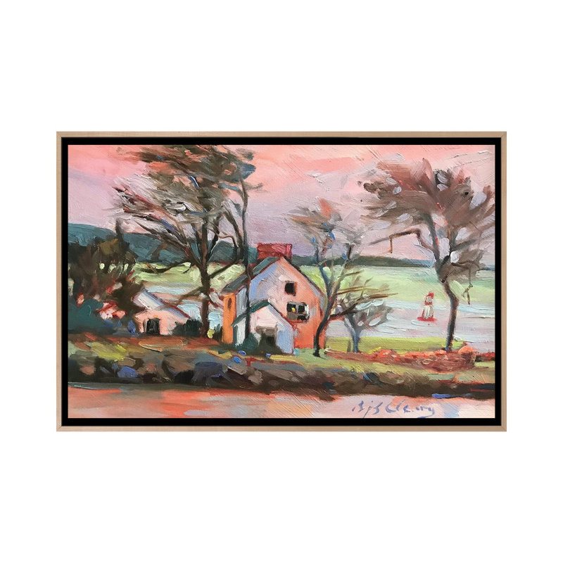Pink Sky Maine 1 Piece Wall Art on Canvas, 66.04 cm H x 101.6 cm W x 4.445 cm D, Natural Wood