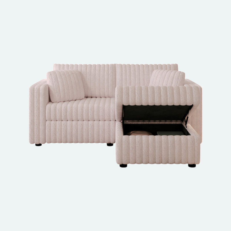 Canapé modulaire en fausse fourrure 2 places avec repose-pieds, Microfibre rose clair